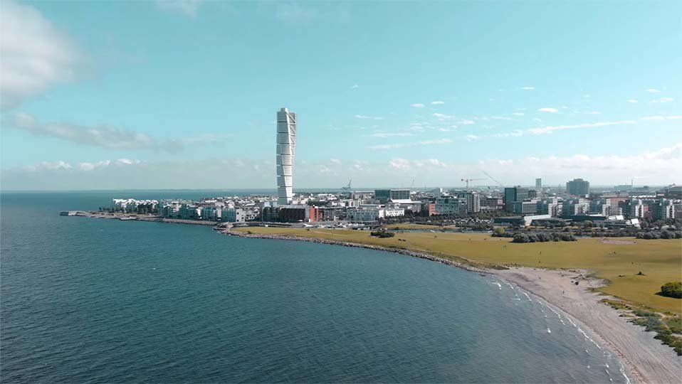 Drönarbild av Västra hamnen och Ribersborg i Malmö, Keep It Visual